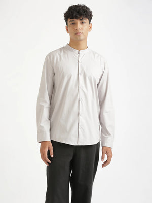 Men Grey Better Cotton Mandarin Collar Shirt