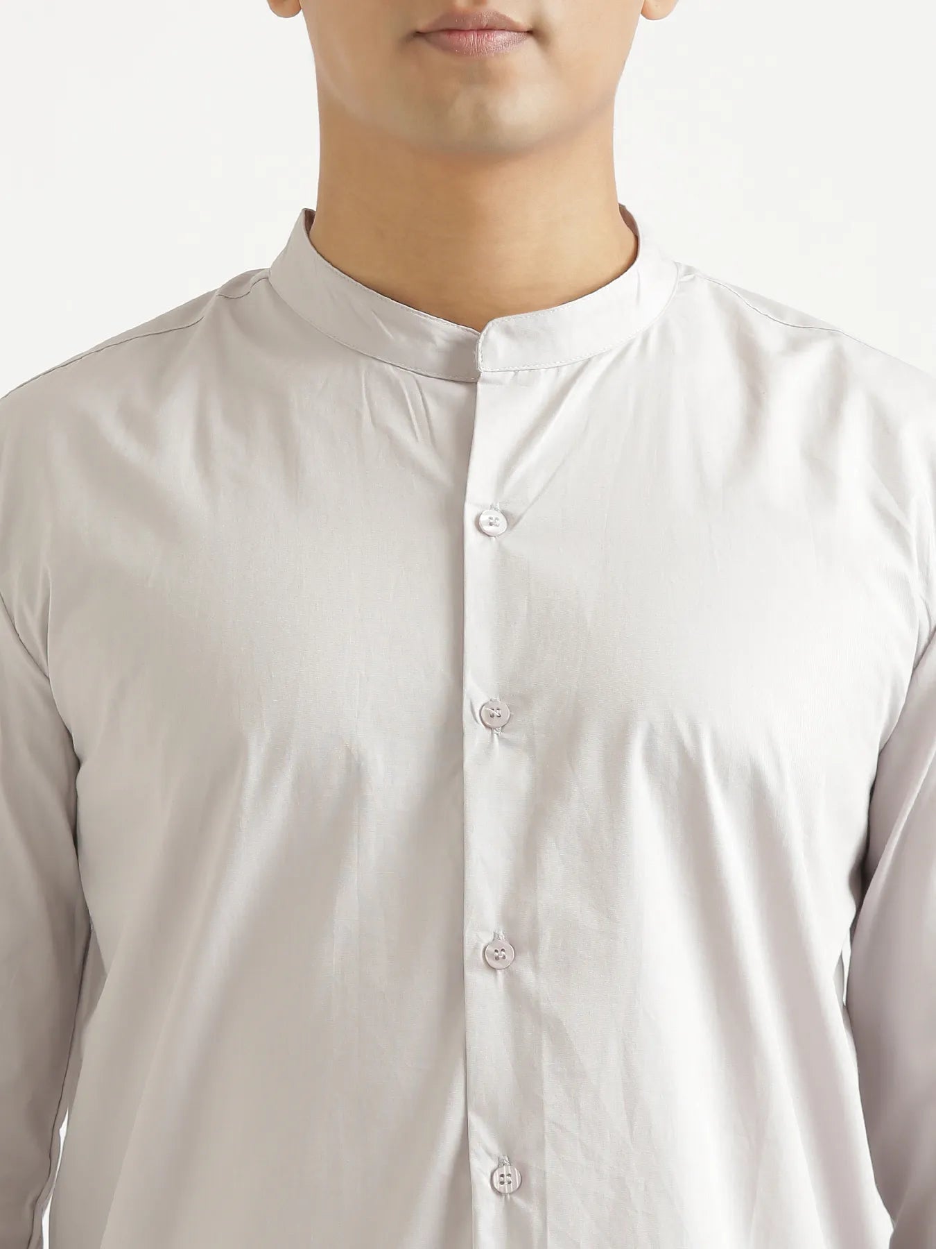 Men Grey Better Cotton Mandarin Collar Shirt