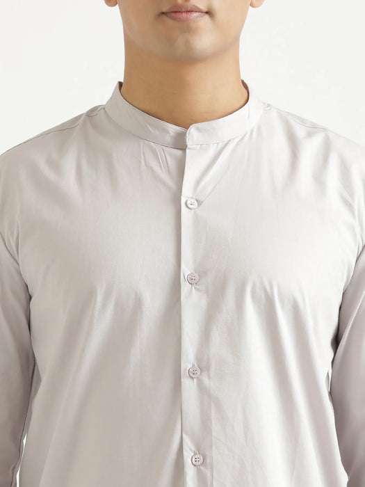 Men Grey Better Cotton Mandarin Collar Shirt