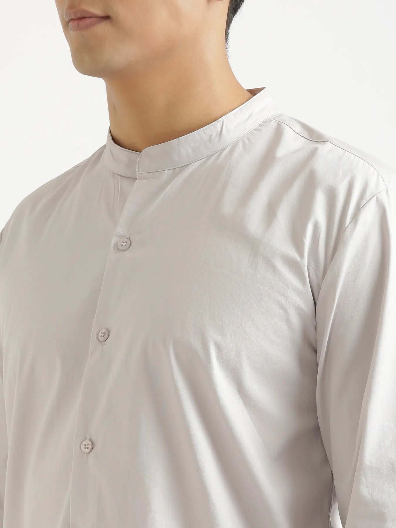 Men Grey Better Cotton Mandarin Collar Shirt