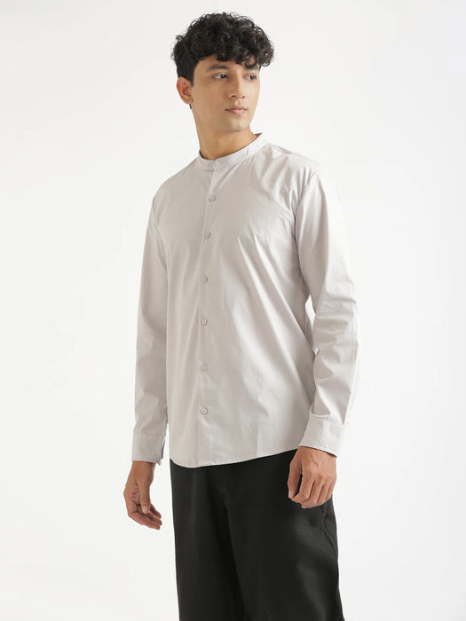 Men Grey Better Cotton Mandarin Collar Shirt