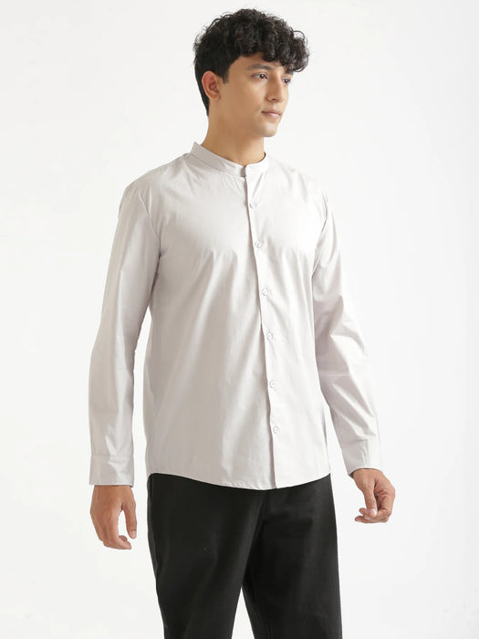 Men Grey Better Cotton Mandarin Collar Shirt