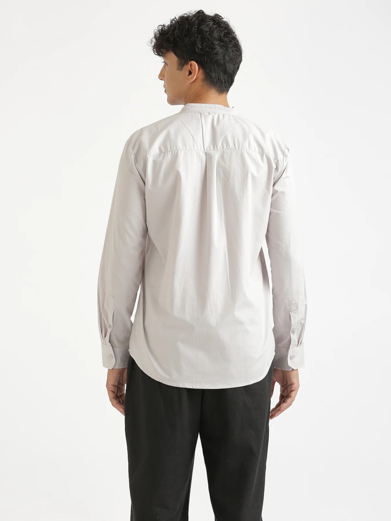 Men Grey Better Cotton Mandarin Collar Shirt