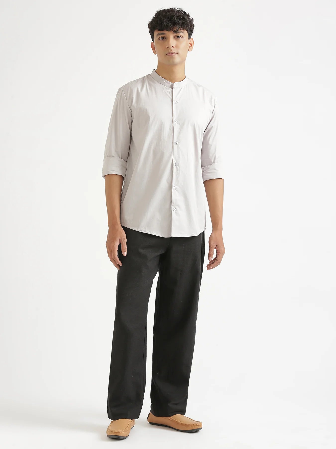 Men Grey Better Cotton Mandarin Collar Shirt