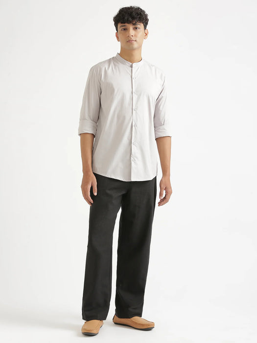 Men Grey Better Cotton Mandarin Collar Shirt