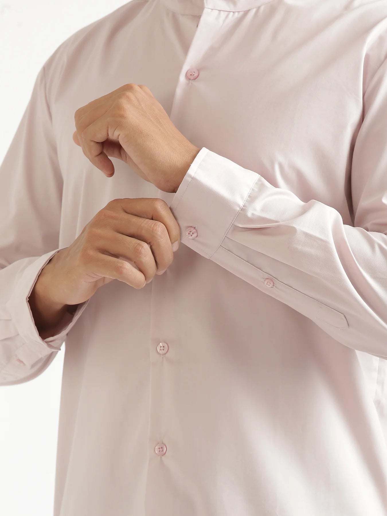 Men Mauve Pink Better Cotton Mandarin Collar Shirt