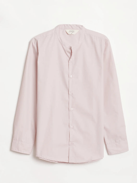 Men Mauve Pink Better Cotton Mandarin Collar Shirt