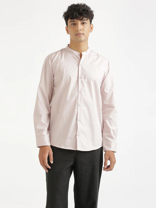Men Mauve Pink Better Cotton Mandarin Collar Shirt