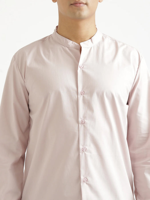 Men Mauve Pink Better Cotton Mandarin Collar Shirt