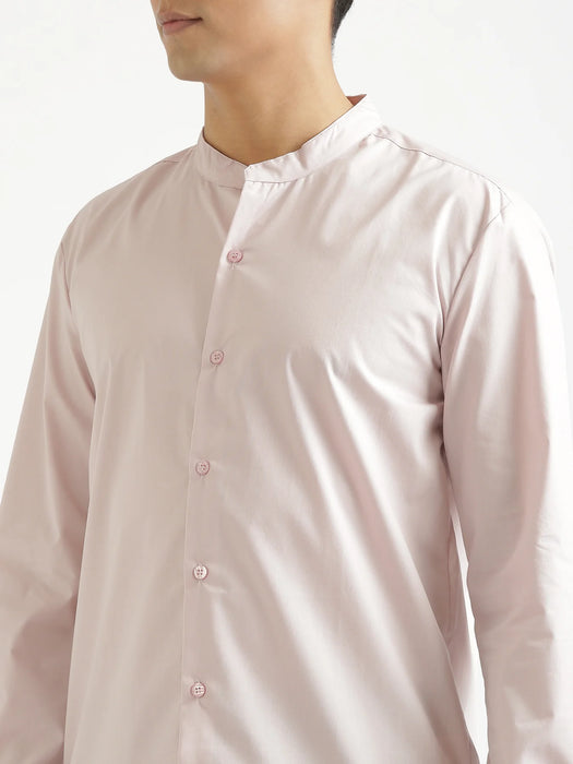 Men Mauve Pink Better Cotton Mandarin Collar Shirt