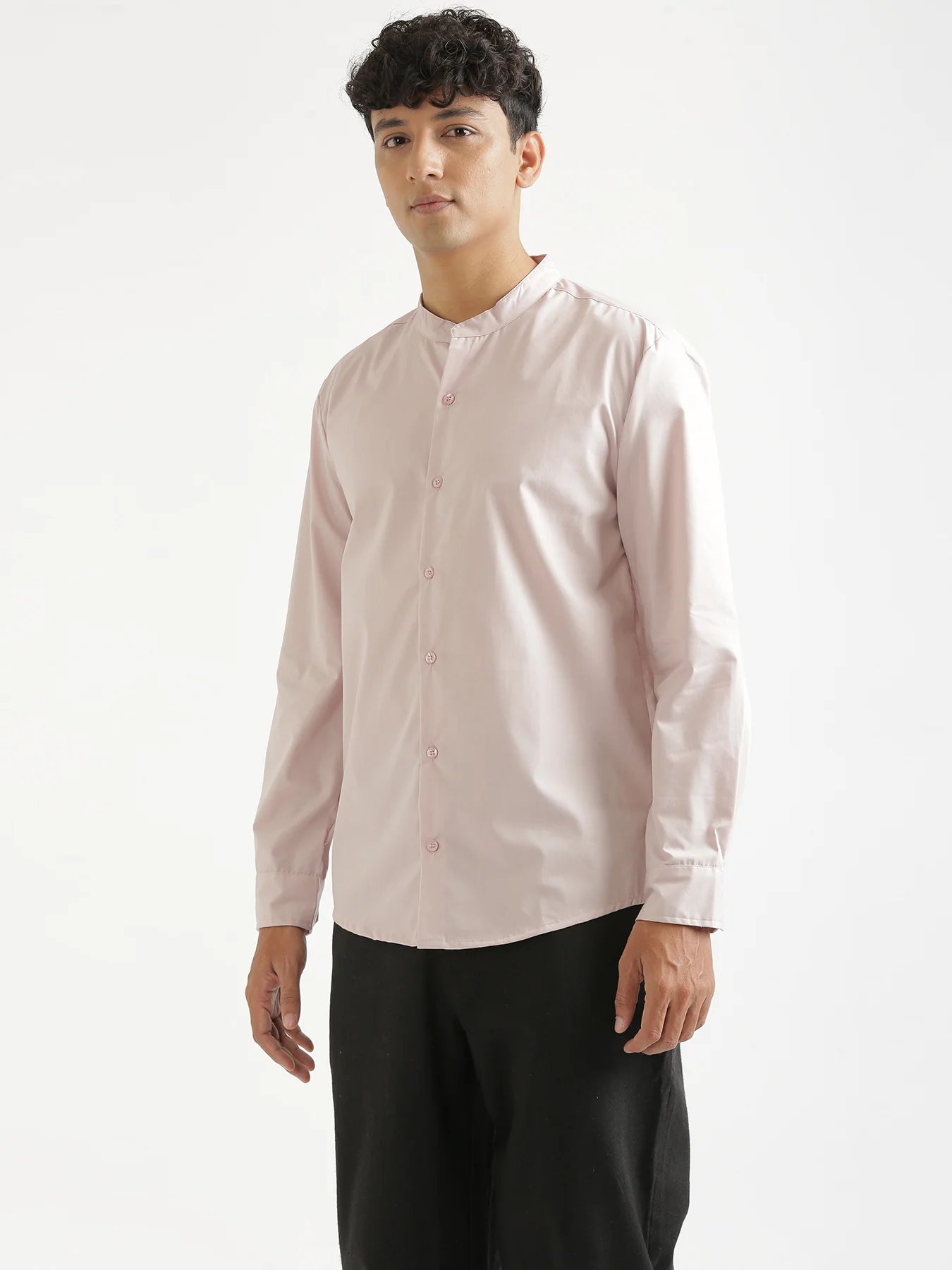 Men Mauve Pink Better Cotton Mandarin Collar Shirt