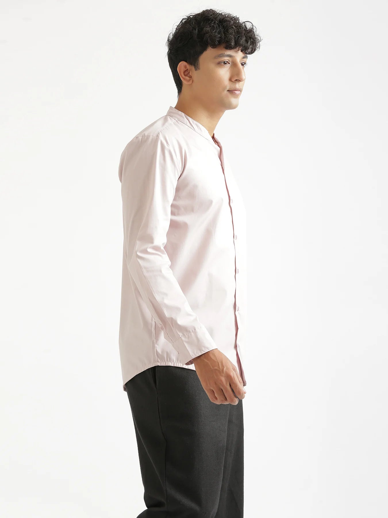 Men Mauve Pink Better Cotton Mandarin Collar Shirt