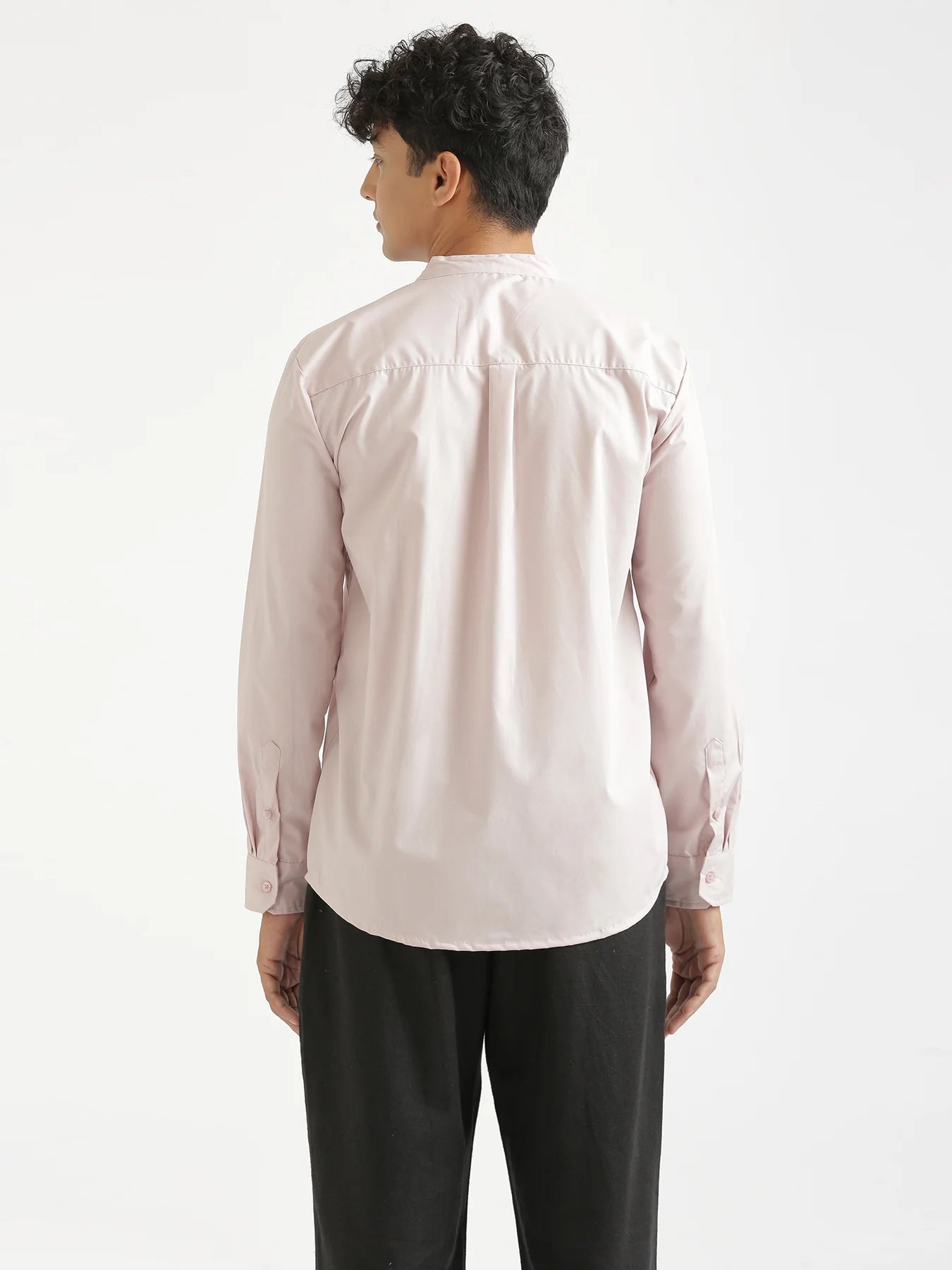 Men Mauve Pink Better Cotton Mandarin Collar Shirt