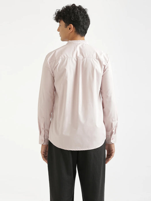 Men Mauve Pink Better Cotton Mandarin Collar Shirt