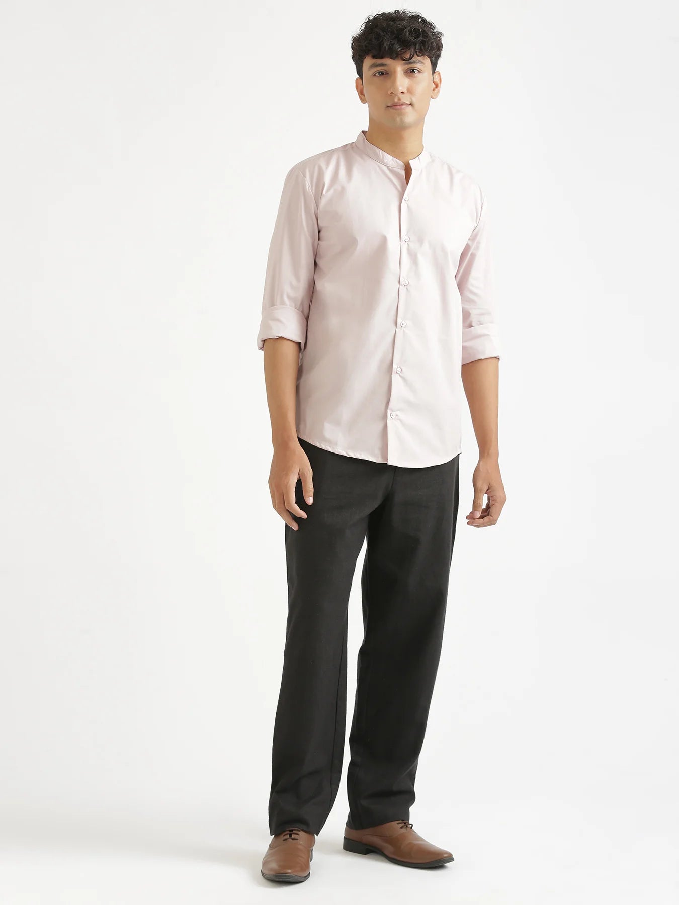 Men Mauve Pink Better Cotton Mandarin Collar Shirt