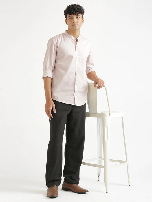 Men Mauve Pink Better Cotton Mandarin Collar Shirt