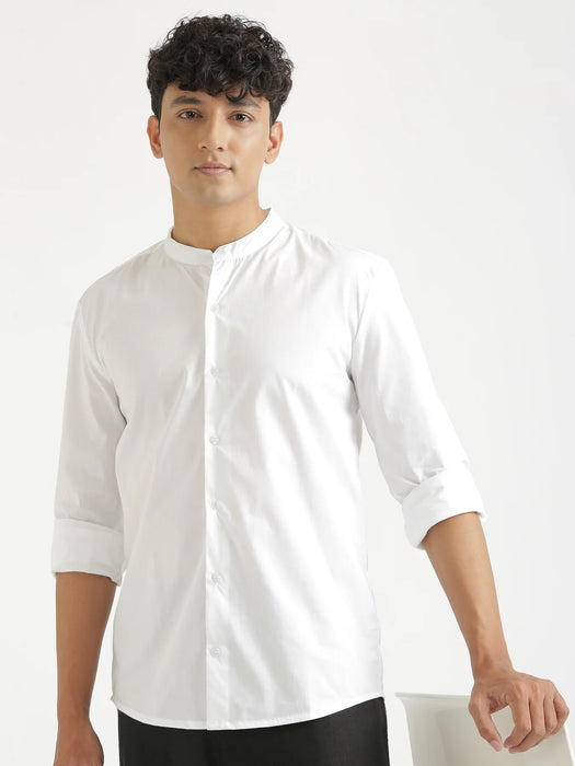Men White Better Cotton Mandarin Collar Shirt