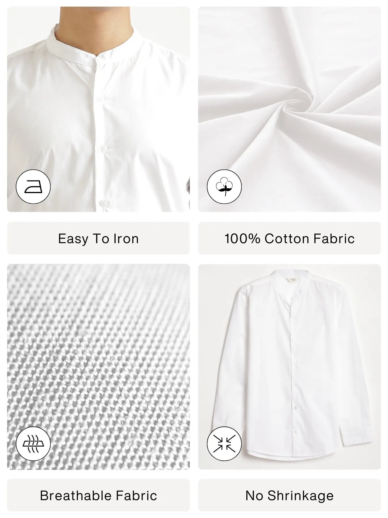 Men White Better Cotton Mandarin Collar Shirt