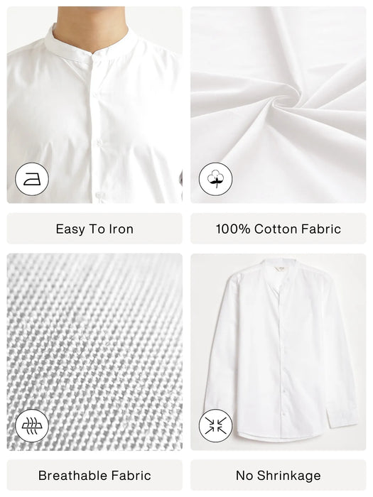 Men White Better Cotton Mandarin Collar Shirt