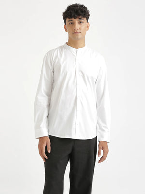 Men White Better Cotton Mandarin Collar Shirt