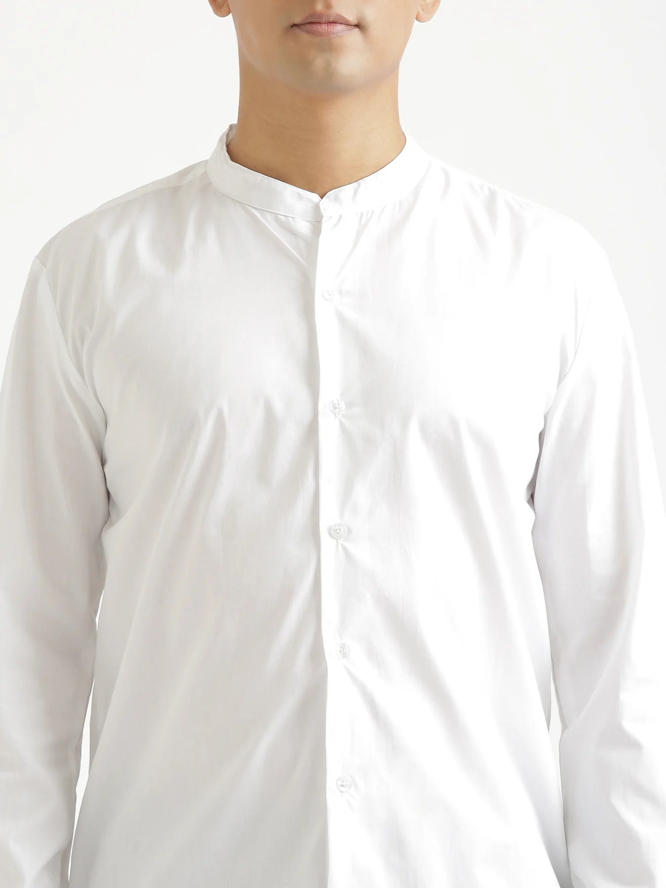 Men White Better Cotton Mandarin Collar Shirt