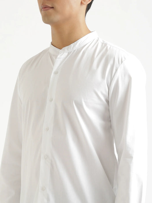 Men White Better Cotton Mandarin Collar Shirt