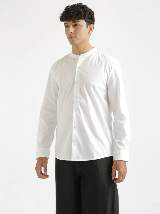Men White Better Cotton Mandarin Collar Shirt