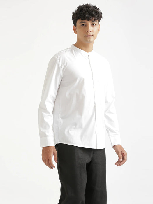 Men White Better Cotton Mandarin Collar Shirt