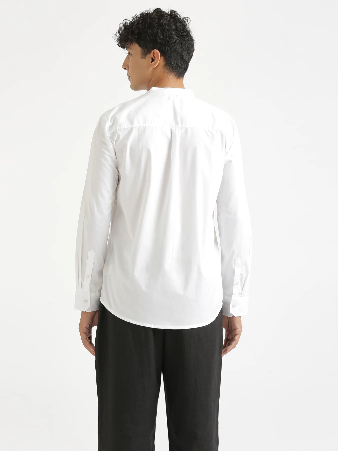 Men White Better Cotton Mandarin Collar Shirt