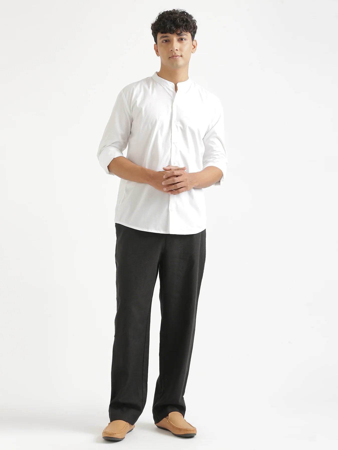 Men White Better Cotton Mandarin Collar Shirt
