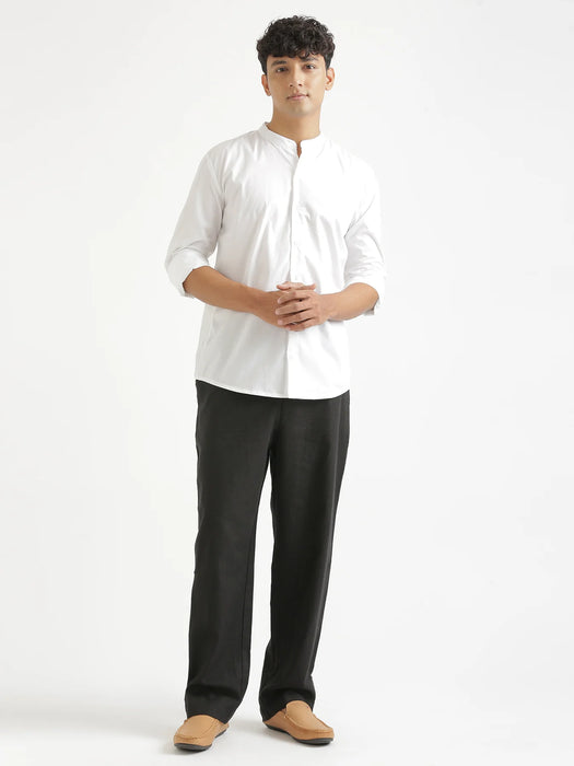 Men White Better Cotton Mandarin Collar Shirt