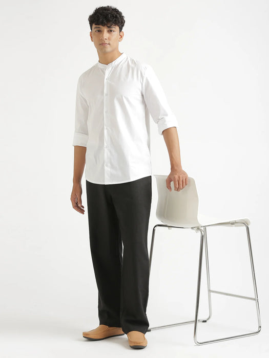 Men White Better Cotton Mandarin Collar Shirt