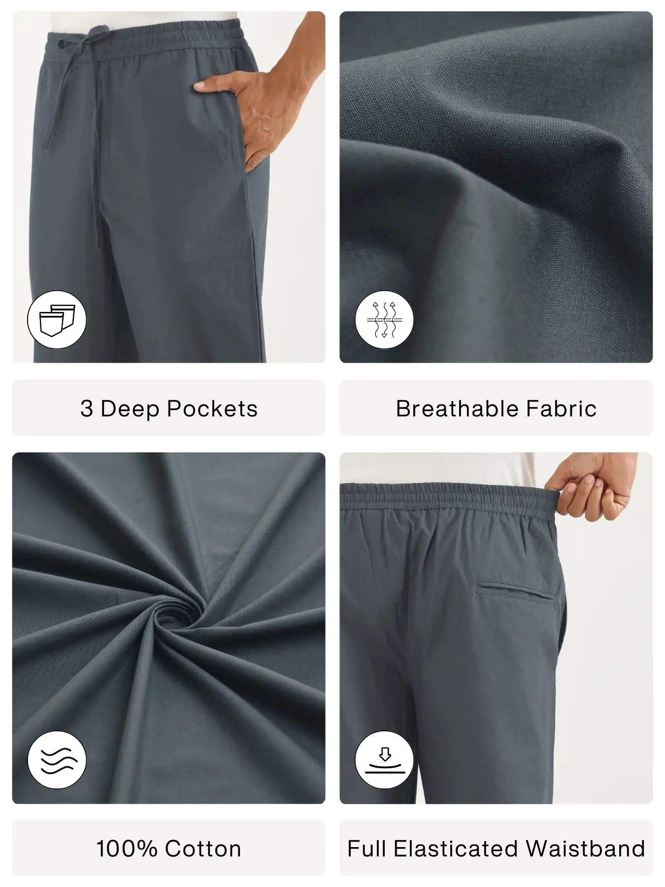 Men Cement Grey Cotton Pant