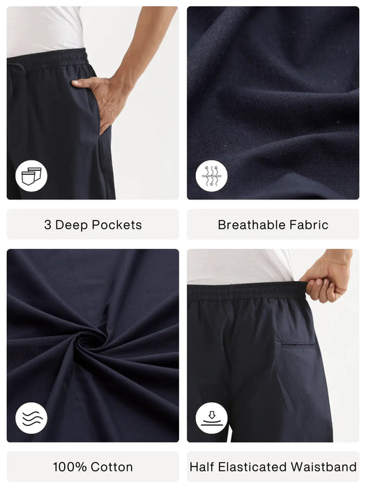 Men Navy Blue Cotton Pant