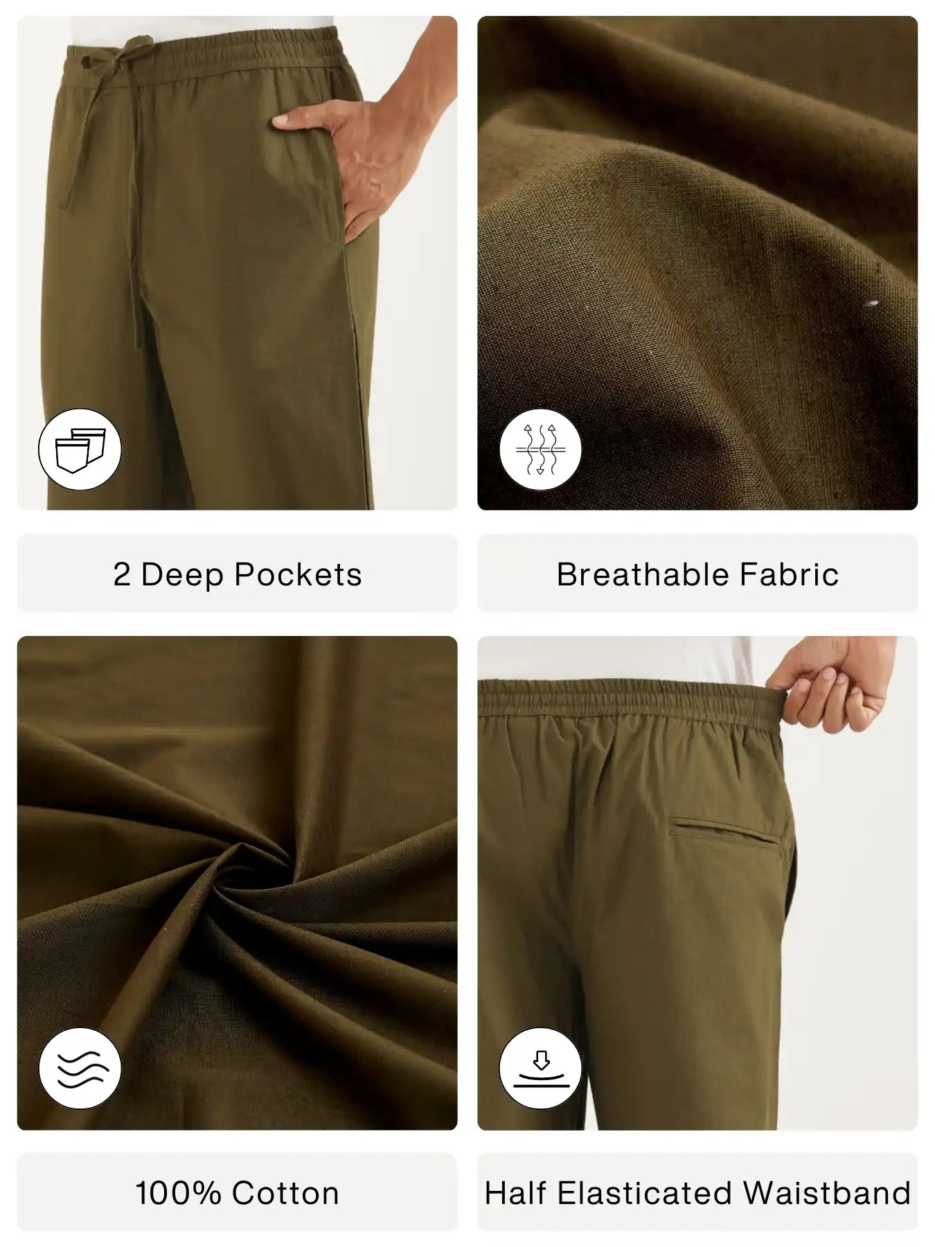 Men Olive Green Cotton Pant