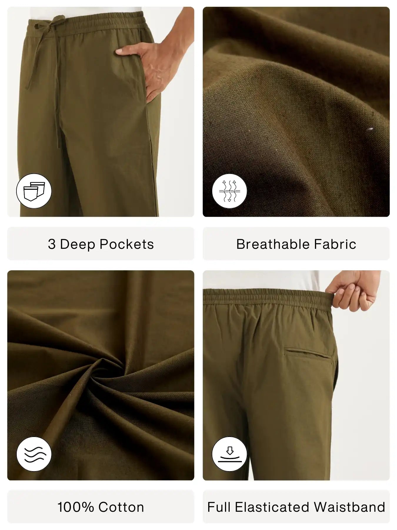 Men Olive Green Cotton Pant