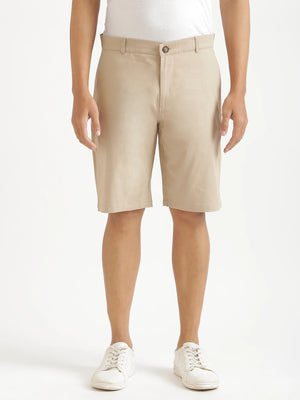 Men Beige Tailored Cotton Shorts