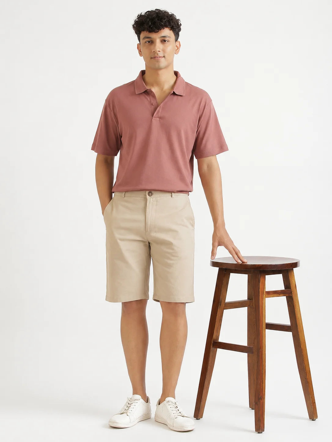 Men Beige Tailored Cotton Shorts