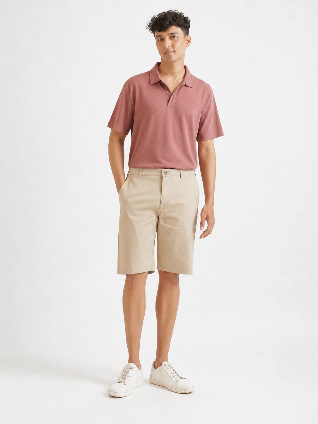 Men Beige Tailored Cotton Shorts