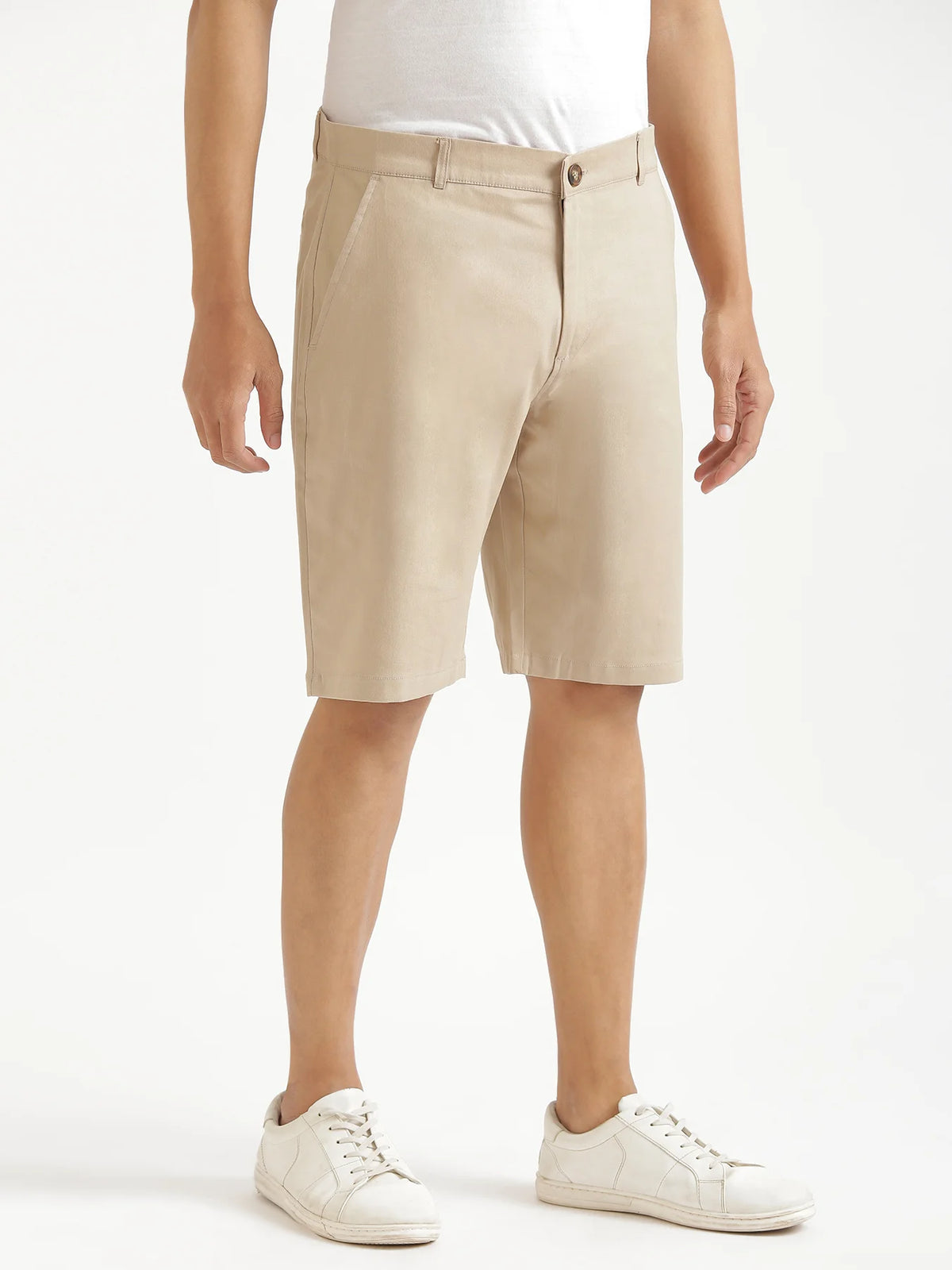 Men Beige Tailored Cotton Shorts
