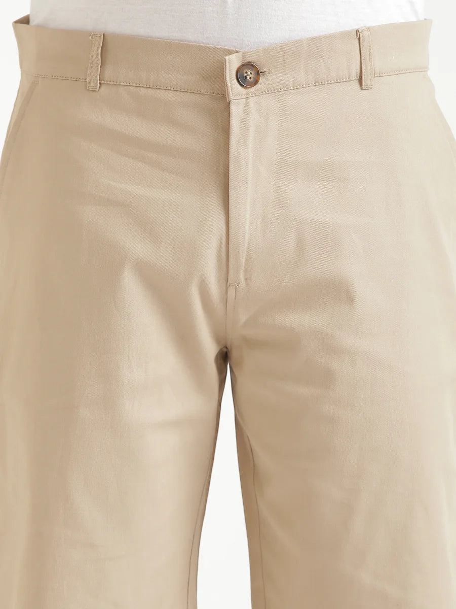 Men Beige Tailored Cotton Shorts