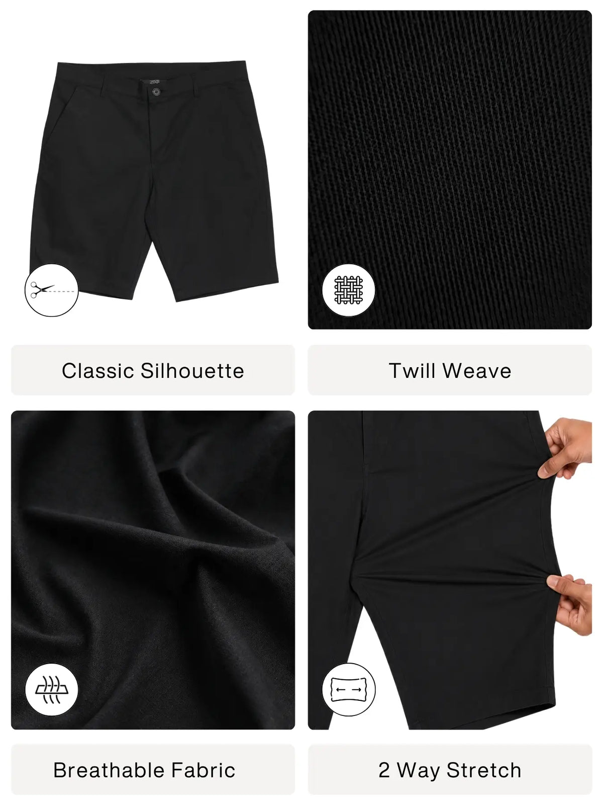 Men Black Tailored Cotton Shorts