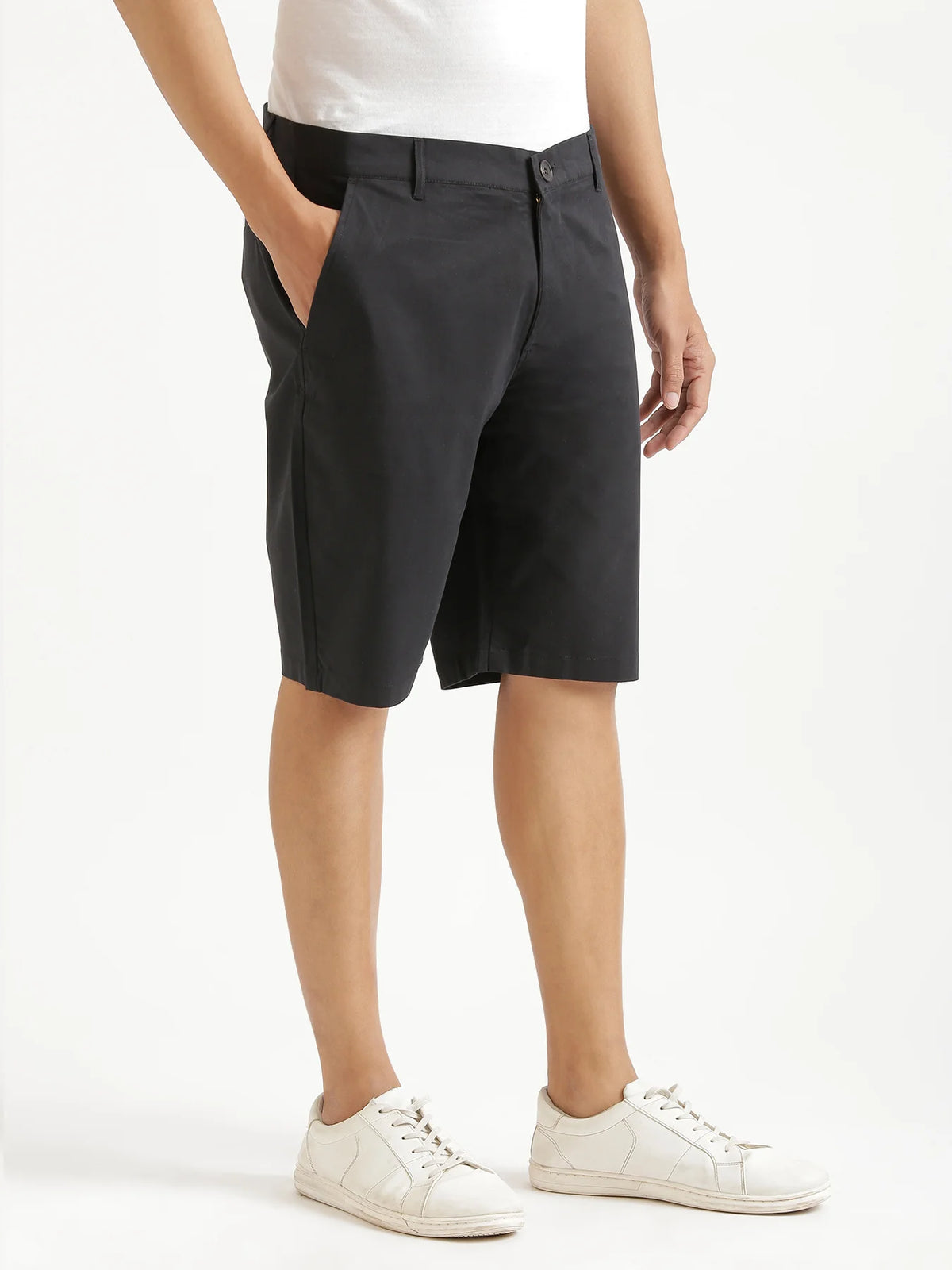 Men Black Tailored Cotton Shorts