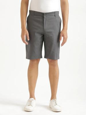 Men Dark Grey Tailored Cotton Shorts