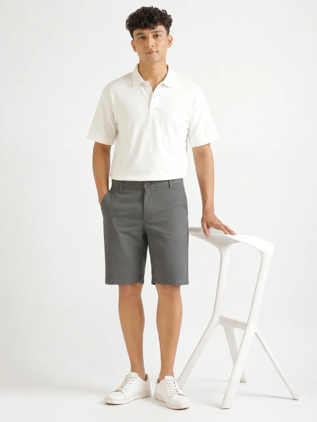 Men Dark Grey Tailored Cotton Shorts
