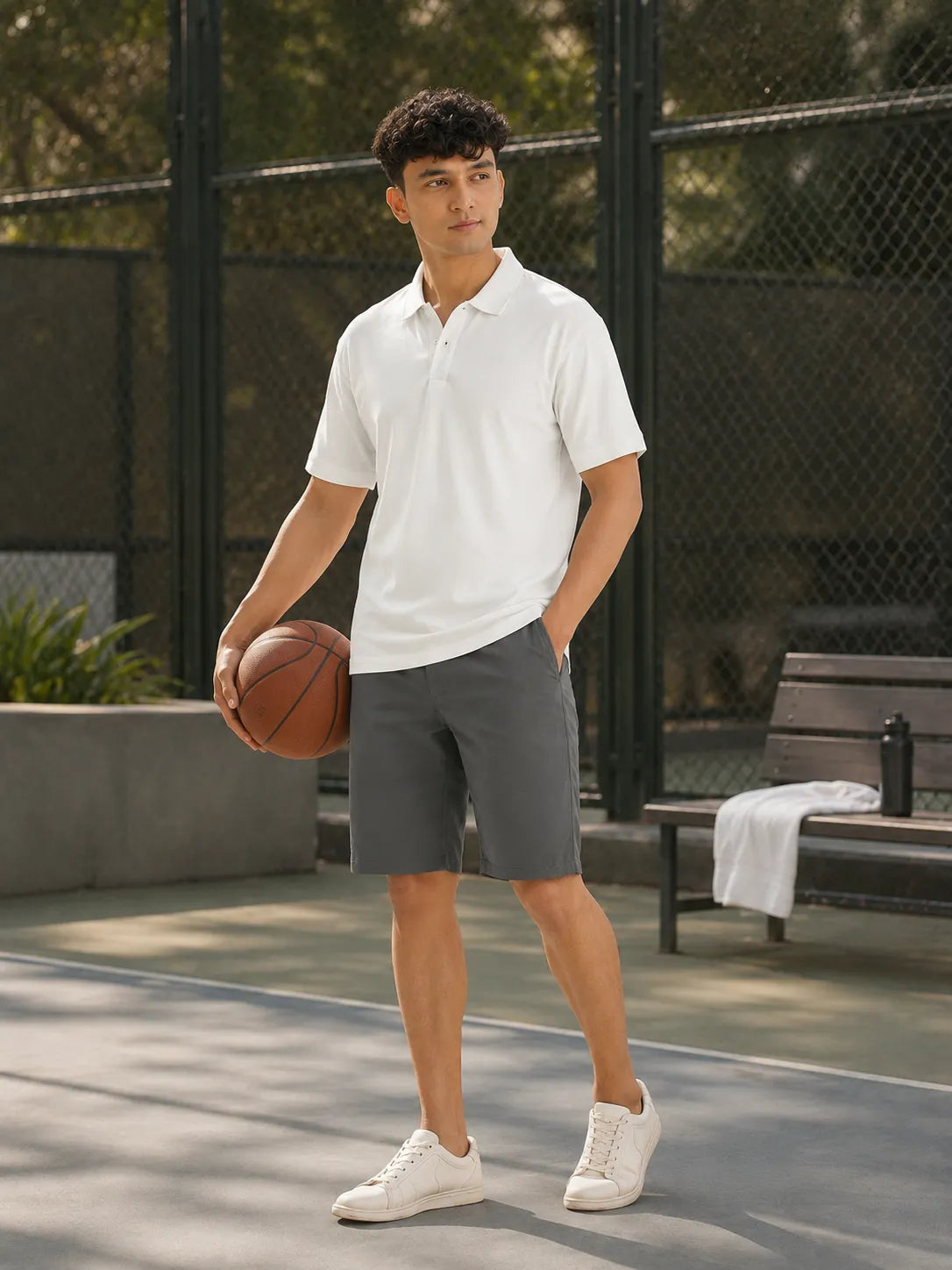 Men Dark Grey Tailored Cotton Shorts