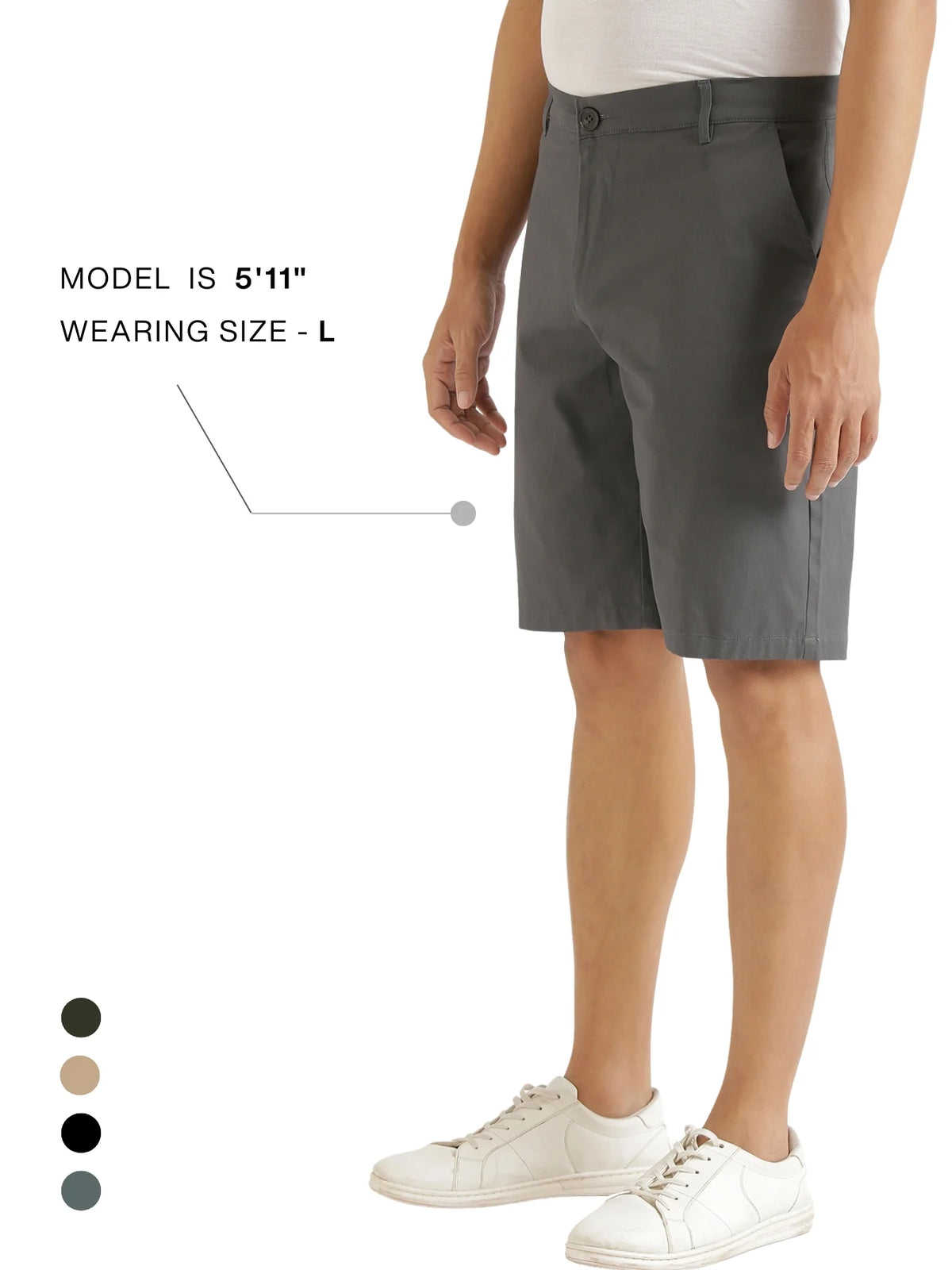 Men Dark Grey Tailored Cotton Shorts