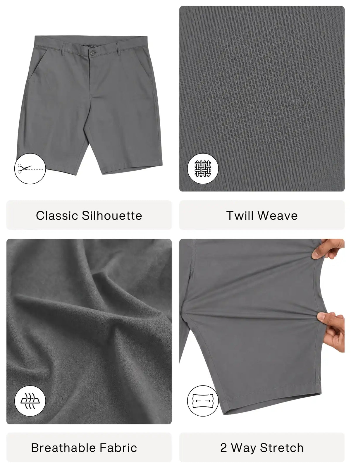Men Dark Grey Tailored Cotton Shorts