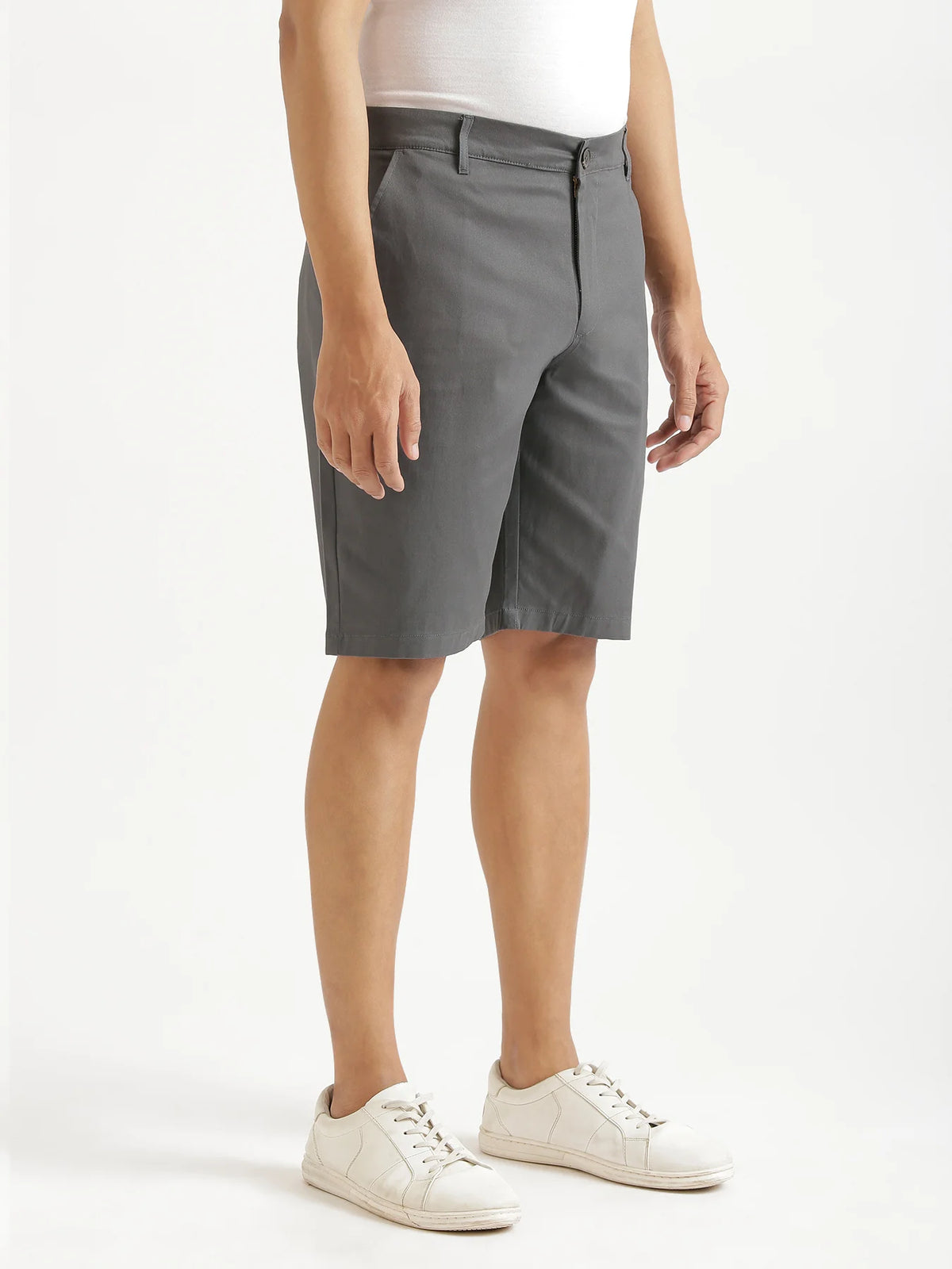 Men Dark Grey Tailored Cotton Shorts