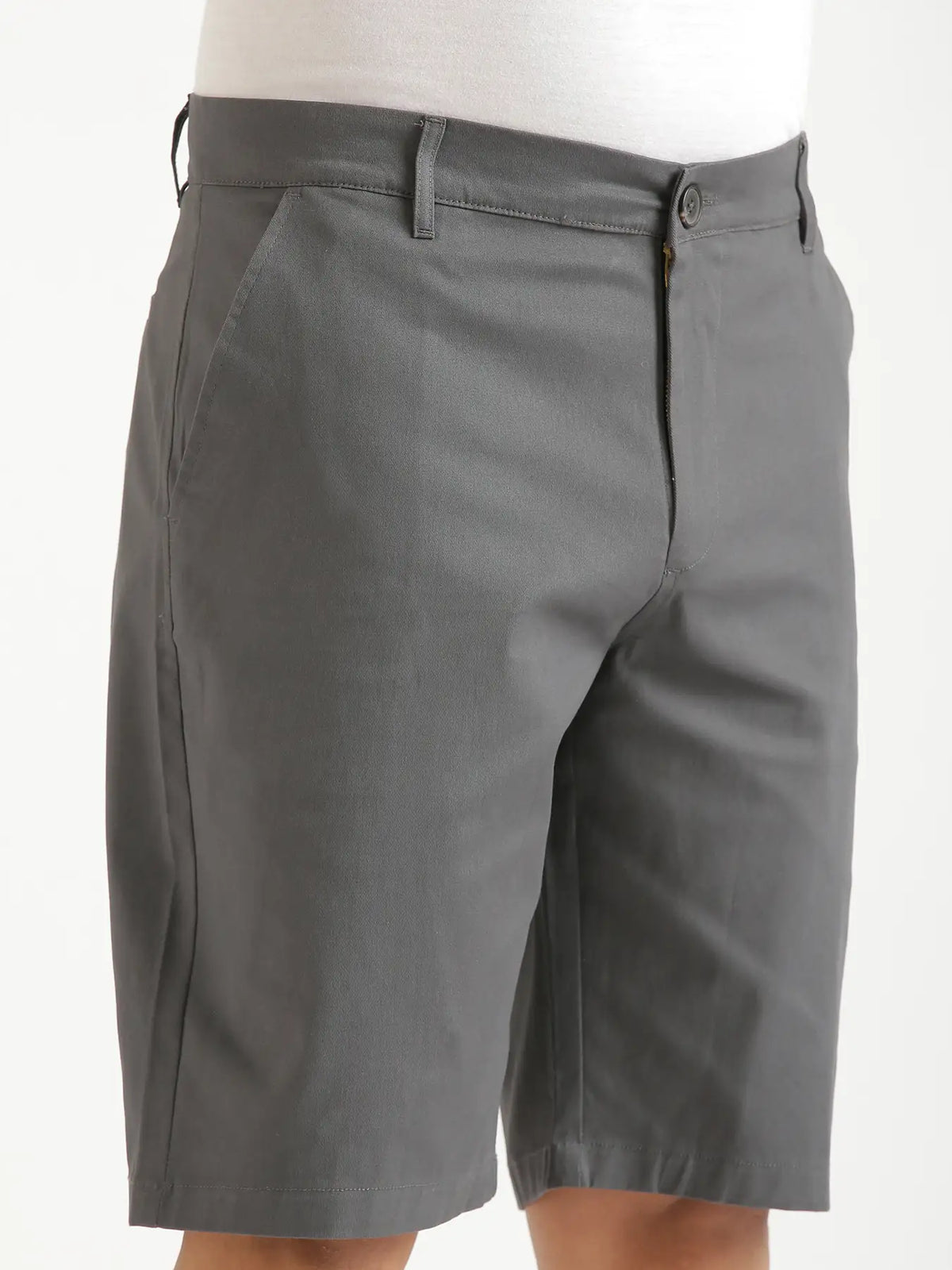 Men Dark Grey Tailored Cotton Shorts